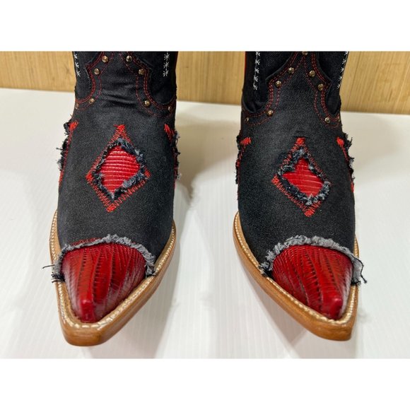 Arles Wester Collection - Men\'s Denim and Imitation Lizard Skink Boots Red/Blue main image 11